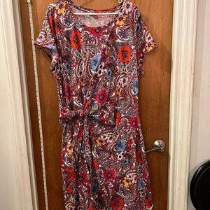 Size 3X - Talbots - Multi-Colored Short Sleeve Dress w/Side Tie